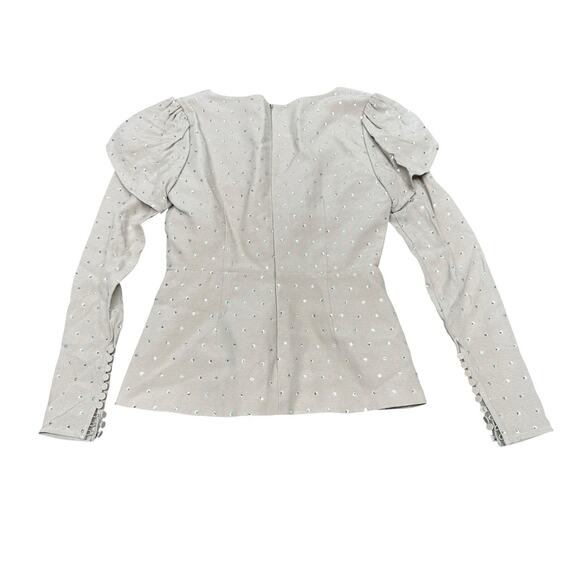 Self Portrait Blush Pink Crystal Button Crepe Blouse Peplum Long Sleeve sz 4 - Picture 8 of 14